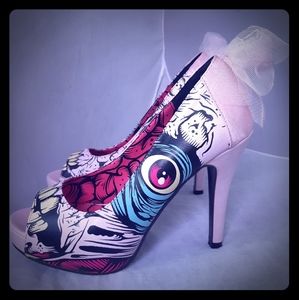 "Iron Fist" Pink Zombie High Heels with Tulle Bows